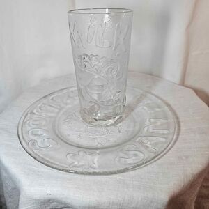 Vintage Luminarc Cookies & Milk for Santa Plate & Glass Set Christmas